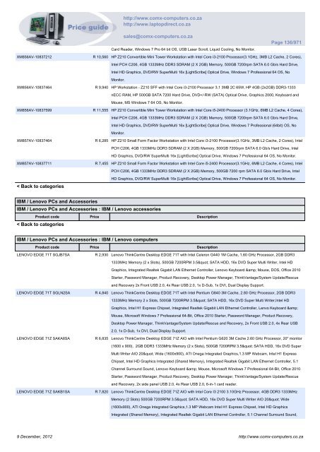 ComX Computers price list