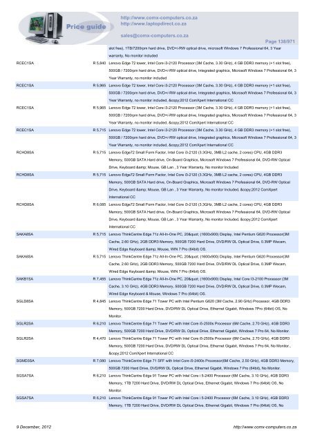 ComX Computers price list