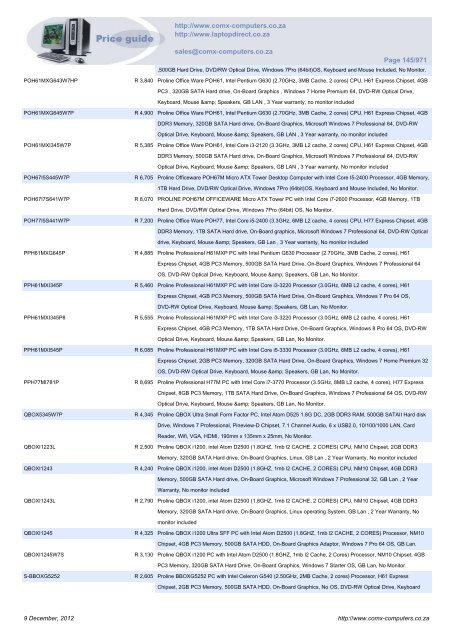 ComX Computers price list