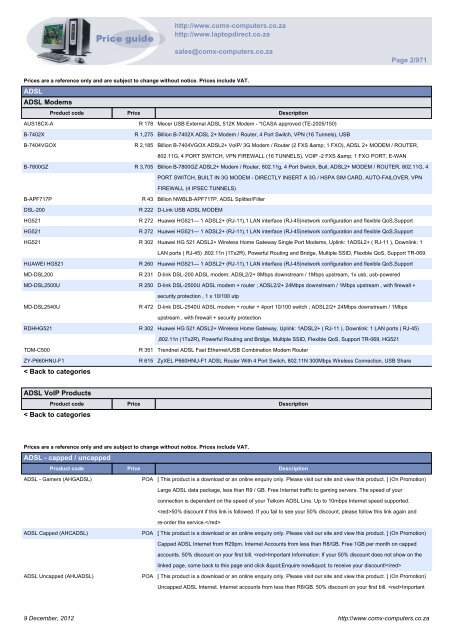 ComX Computers price list