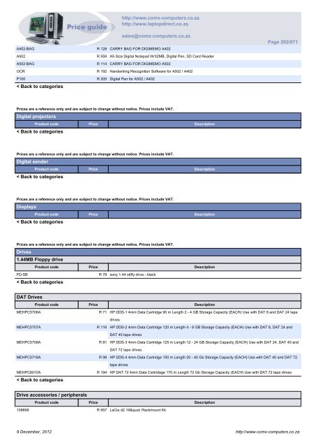 ComX Computers price list