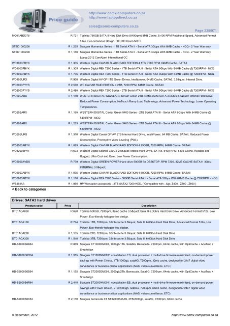 ComX Computers price list