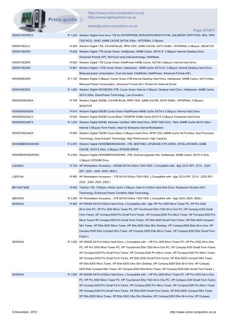 ComX Computers price list