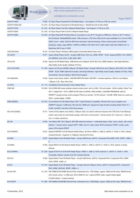 ComX Computers price list