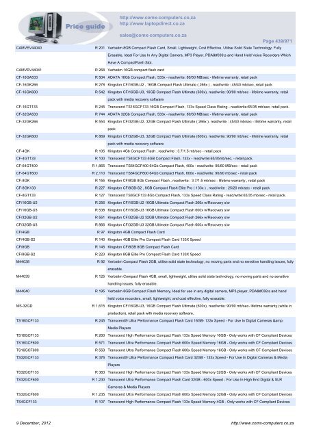 ComX Computers price list