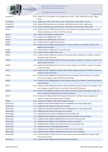 ComX Computers price list