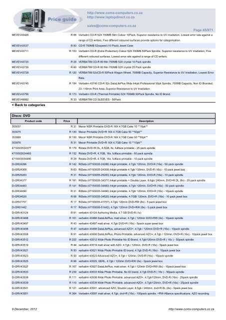 ComX Computers price list