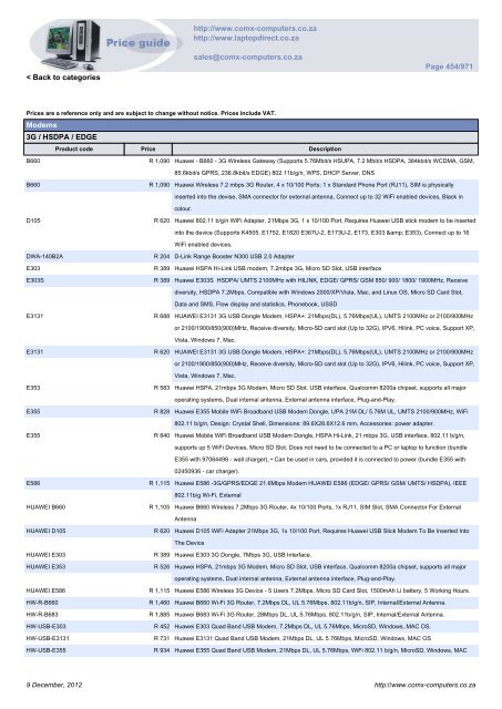 ComX Computers price list