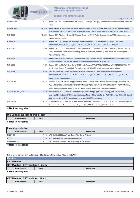 ComX Computers price list