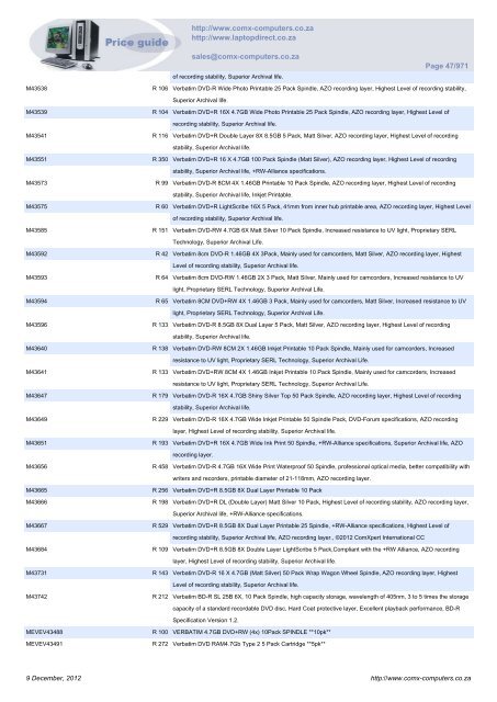 ComX Computers price list