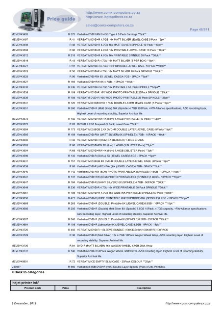 ComX Computers price list