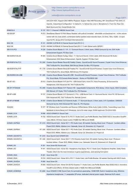 ComX Computers price list