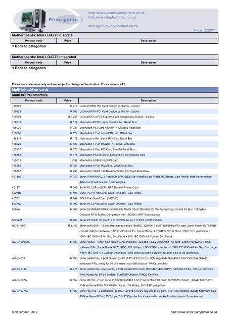 ComX Computers price list