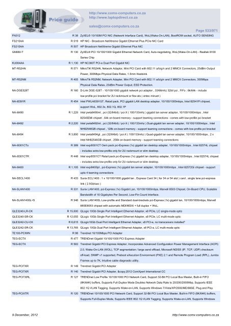 ComX Computers price list