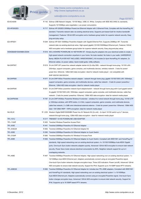 ComX Computers price list