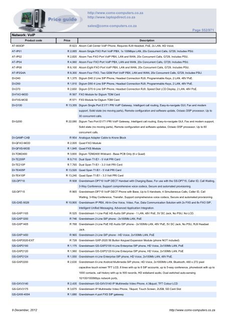 ComX Computers price list