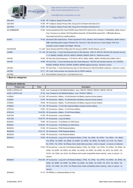 ComX Computers price list