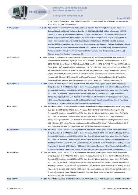 ComX Computers price list