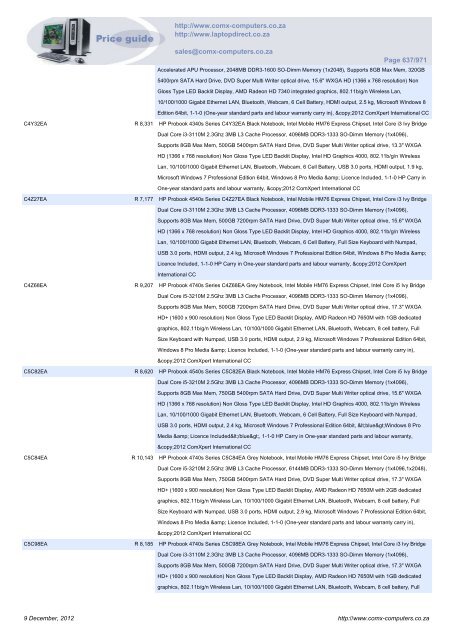 ComX Computers price list