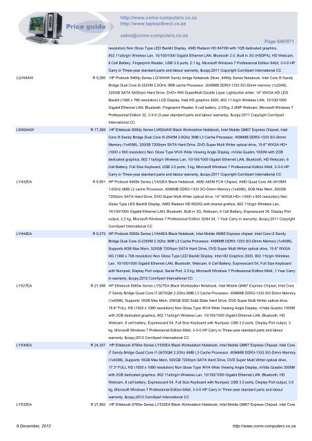 ComX Computers price list