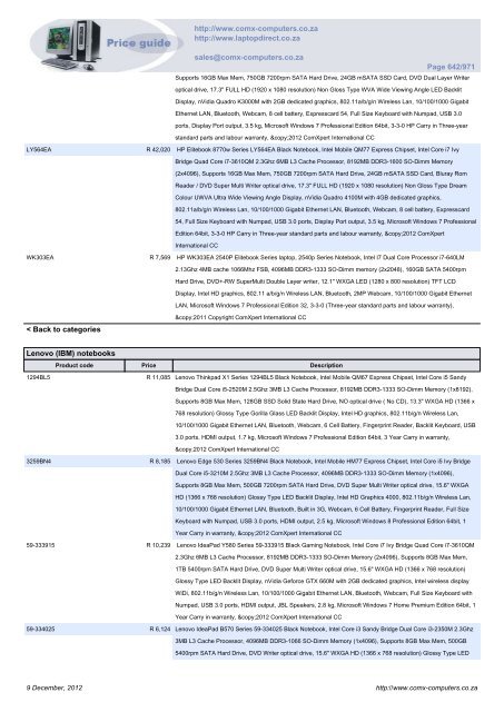 ComX Computers price list