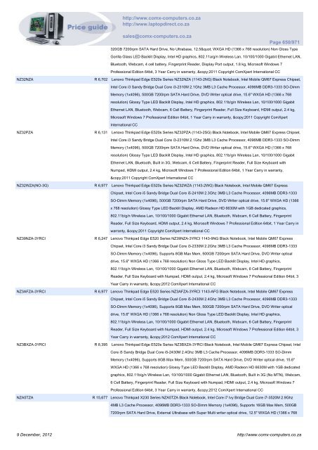 ComX Computers price list