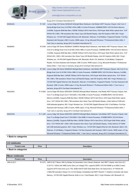 ComX Computers price list