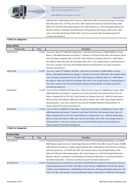 ComX Computers price list