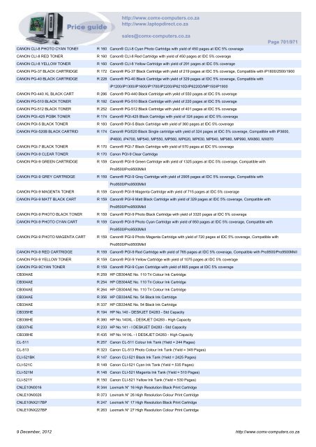 ComX Computers price list