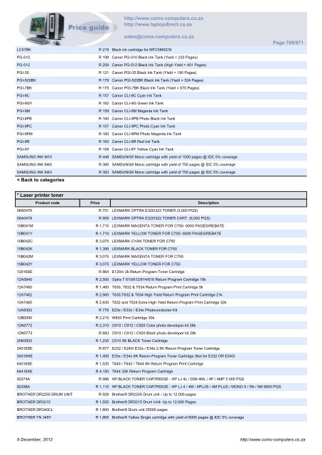 ComX Computers price list