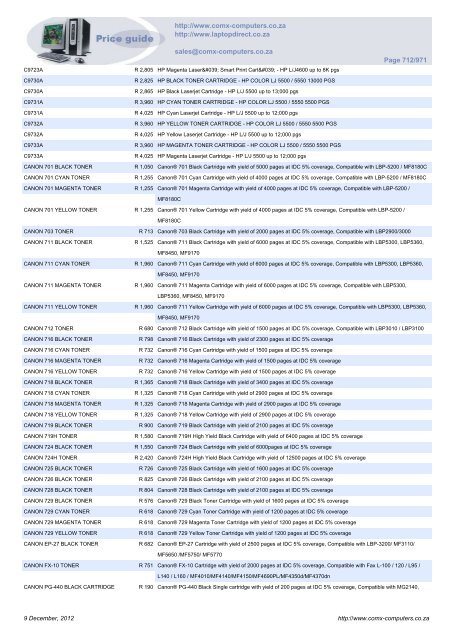 ComX Computers price list