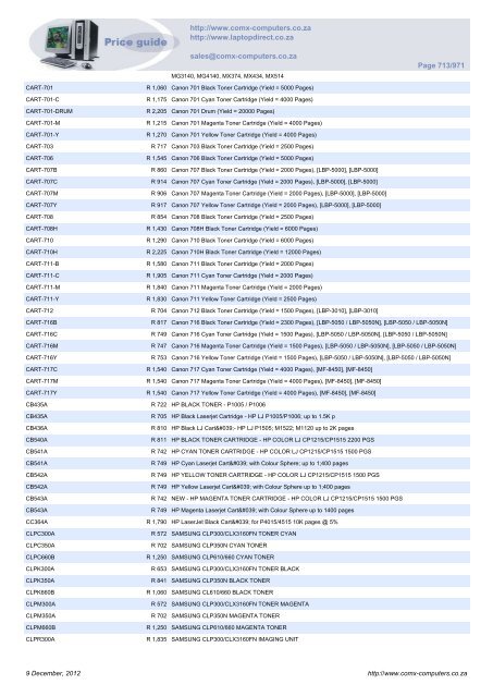 ComX Computers price list