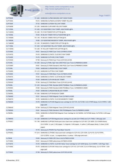 ComX Computers price list