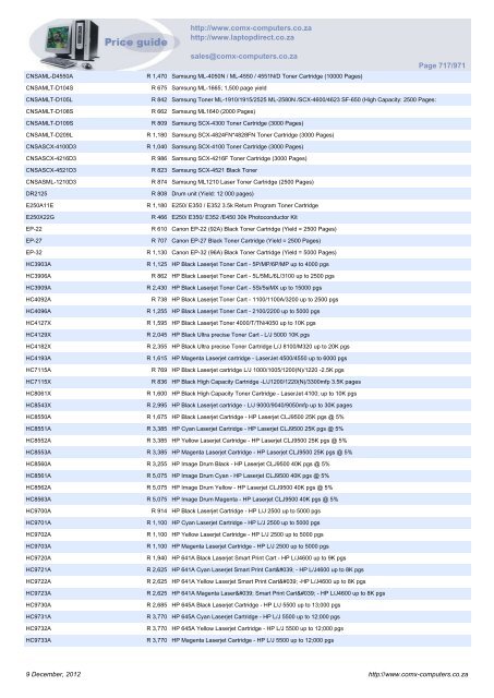 ComX Computers price list