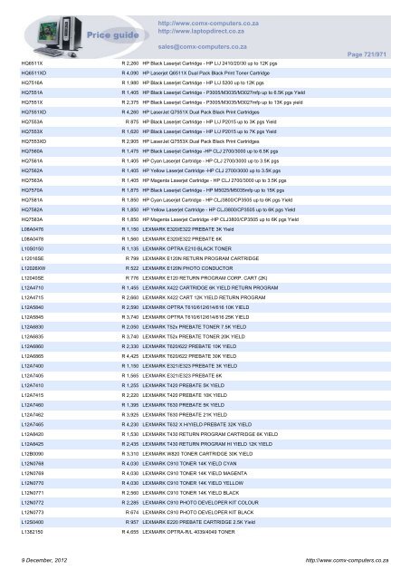 ComX Computers price list