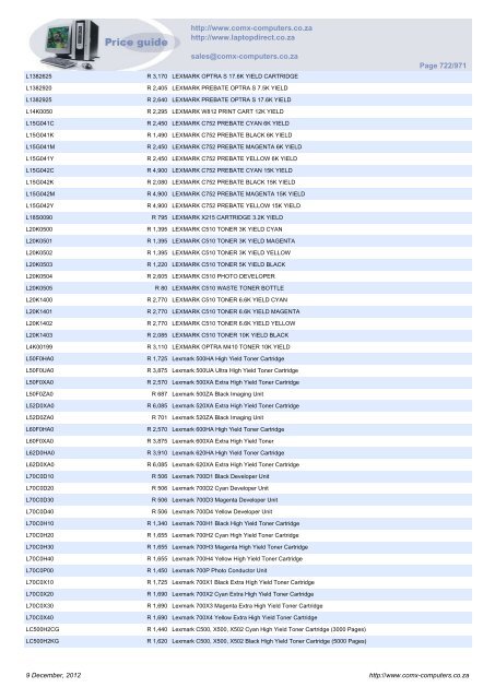 ComX Computers price list