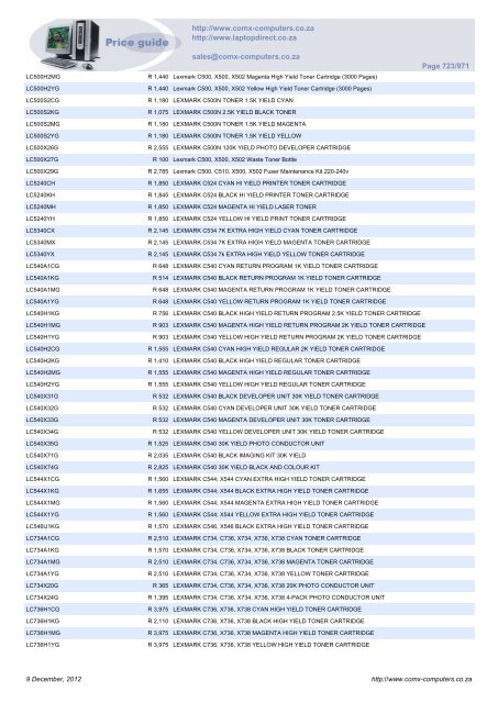 ComX Computers price list