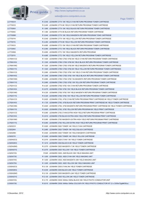 ComX Computers price list