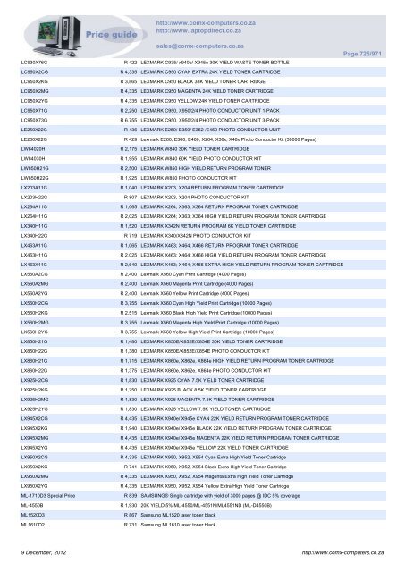 ComX Computers price list