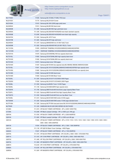 ComX Computers price list