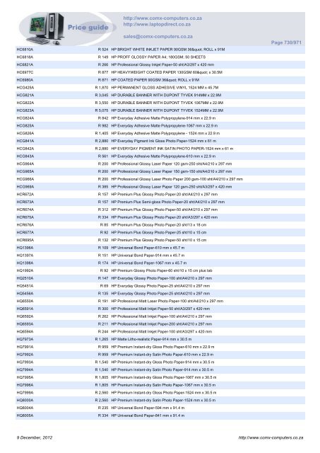 ComX Computers price list