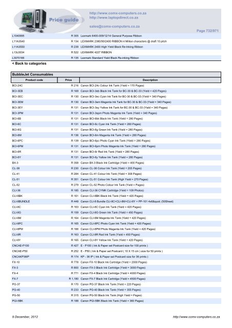 ComX Computers price list