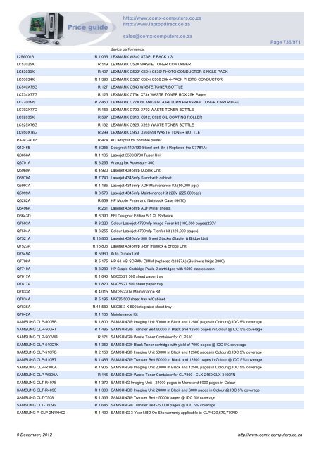 ComX Computers price list