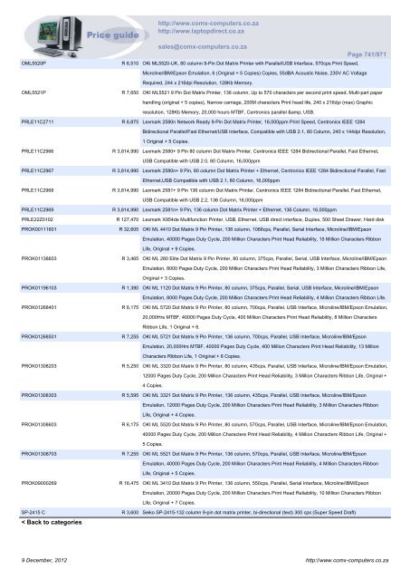 ComX Computers price list