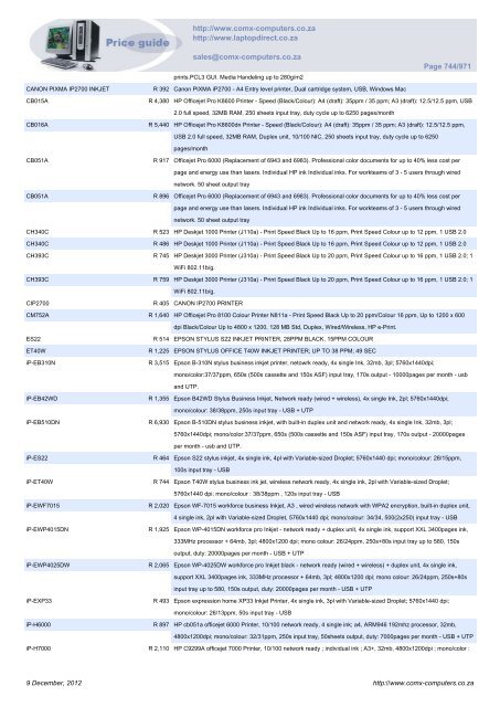 ComX Computers price list