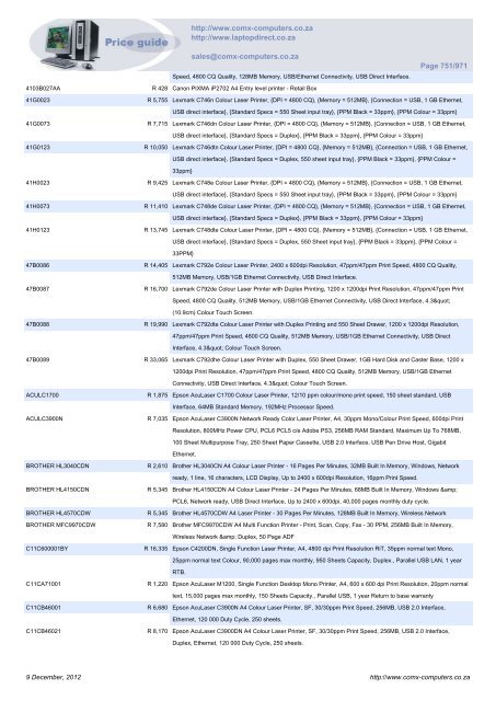 ComX Computers price list