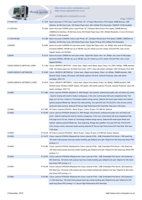 ComX Computers price list