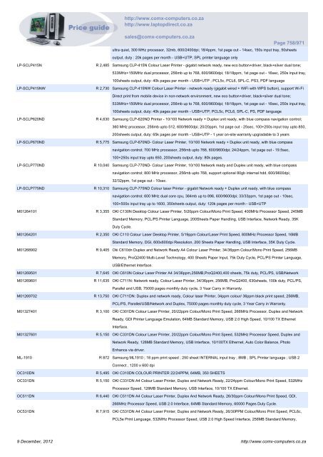 ComX Computers price list