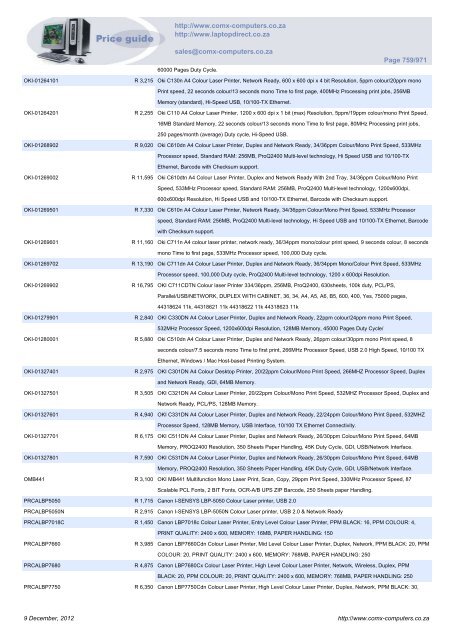 ComX Computers price list