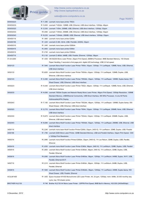 ComX Computers price list